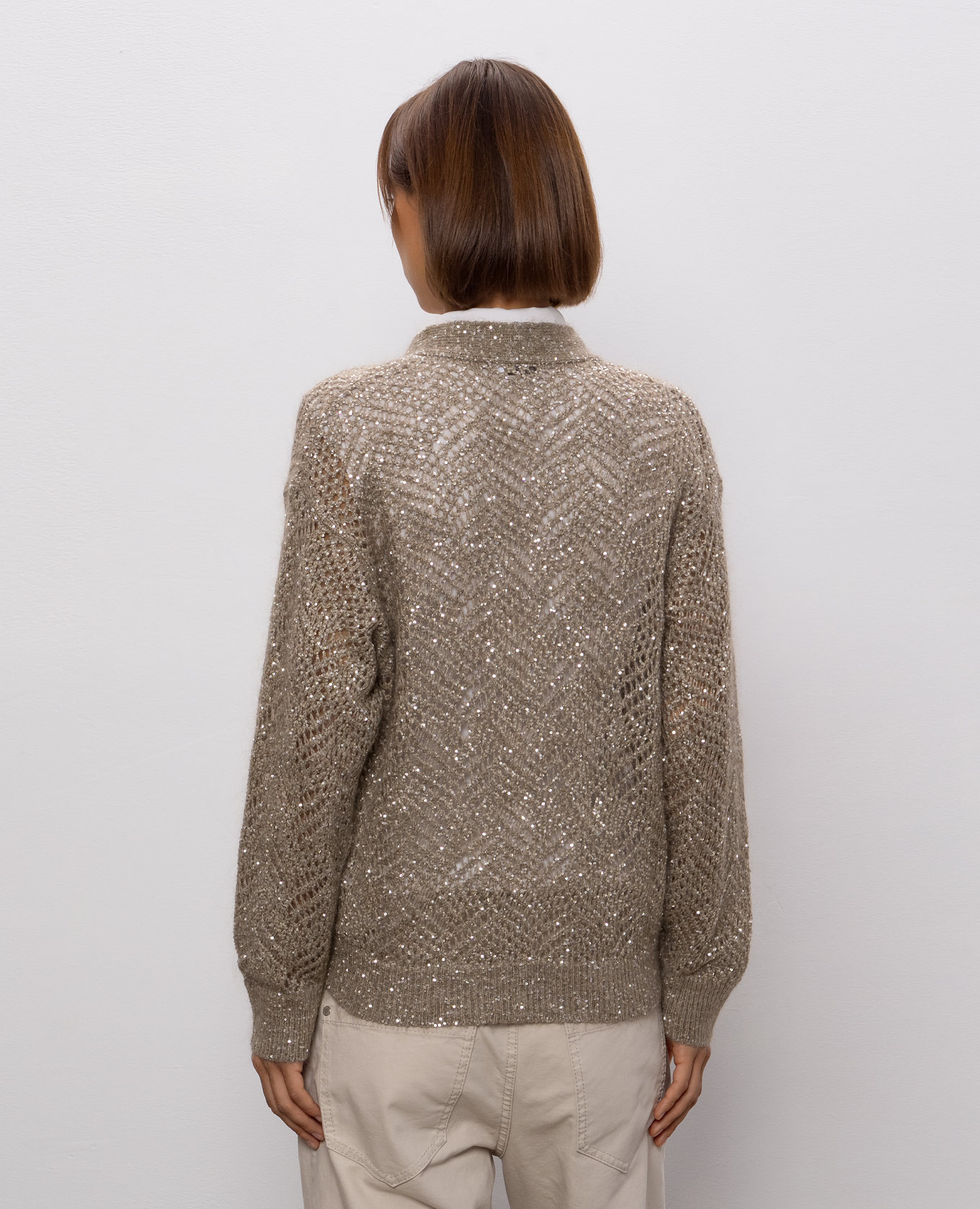 Beige cardigan with sequined wool Brunello Cucinelli 4