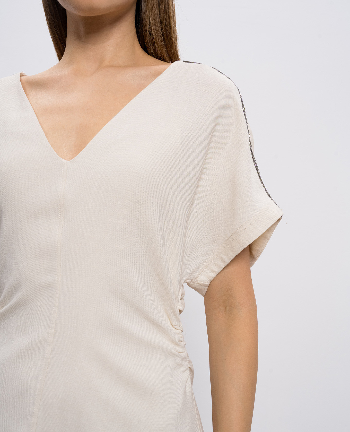 Beige midi dress with linen Brunello Cucinelli 5