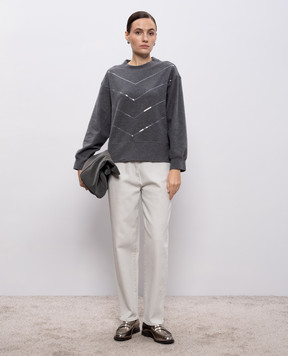Peserico Gray sweatshirt with sequins S12501J0Q01126