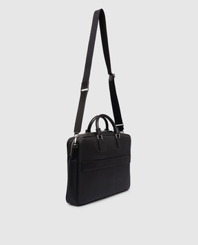 Serapian Black leather briefcase with logo print SRSTSMLL739740ACG2