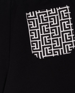 Balmain Children's black shorts with a pattern BY6P39Z3183810