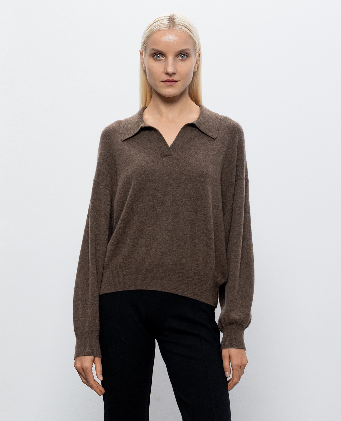 Katriel brown cashmere pullover with polo collar LISA YANG 3