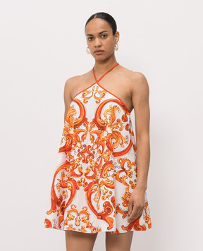 Dolce&Gabbana White dress with an open back in a contrasting print F614RTGDDRD