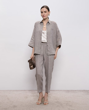 Peserico Brown linen shirt with chain S0649102600