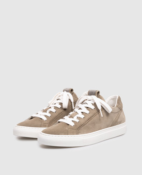 Brunello Cucinelli Khaki suede sneakers with monil chain MZSFG2525
