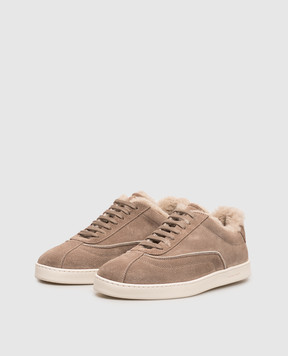 Fabiana Filippi Brown suede sneakers with fur ASD226A992M542