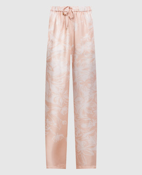 Agnona Beige silk pants with floral print T70911XS4068