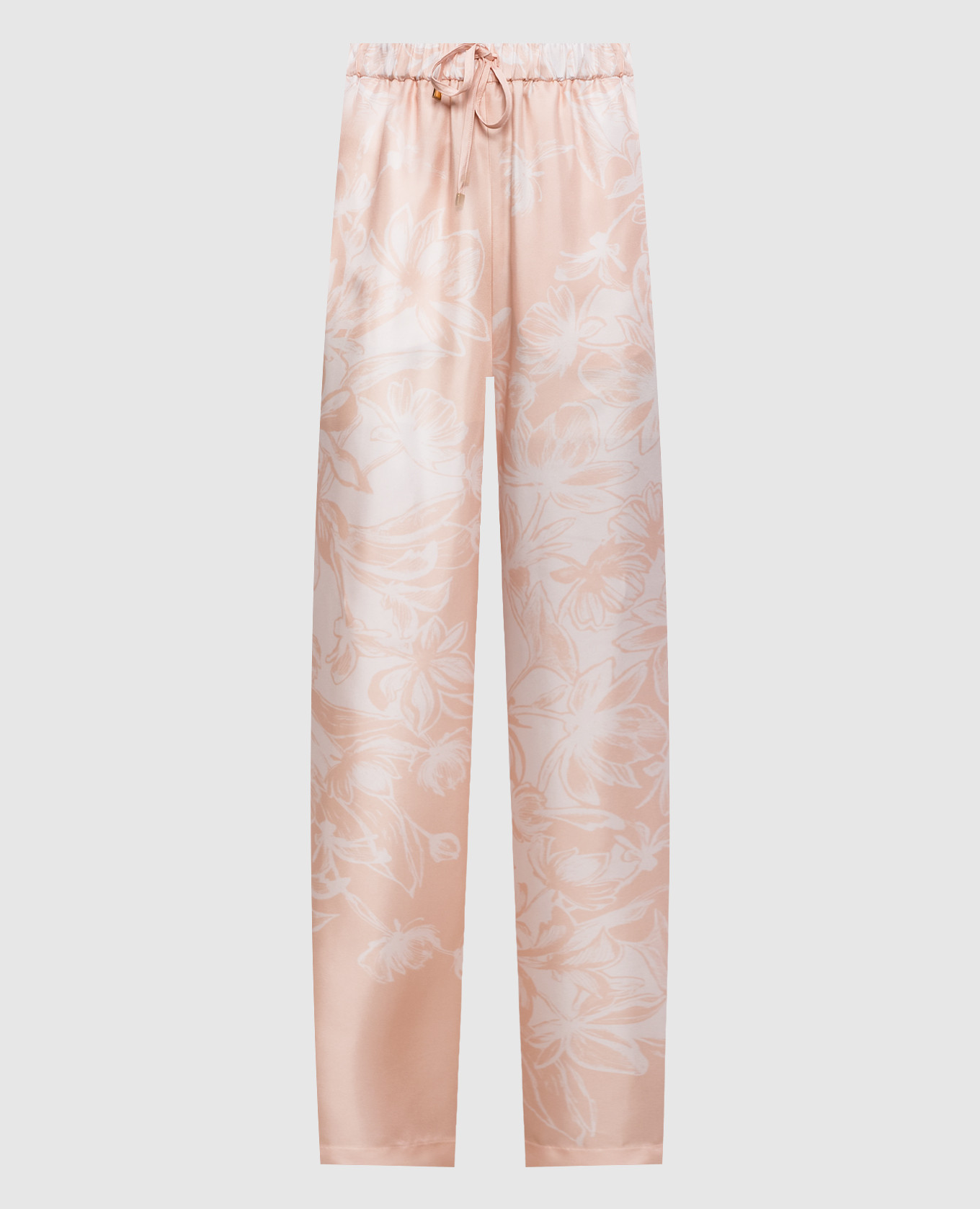 Beige silk pants with floral print