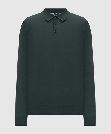Green cashmere polo shirt