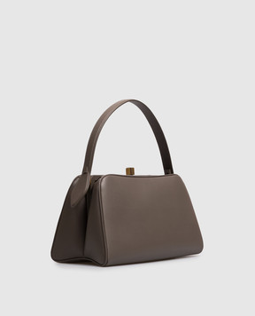 Khaite Cate brown leather bag with logo print H2039875