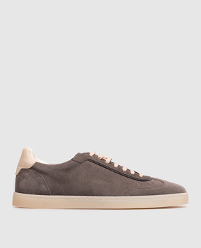 Brunello Cucinelli Grey suede sneakers with emblem MZUMGLJ336