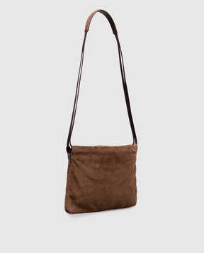 Brunello Cucinelli Brown suede pouch bag with monil chain MBDLD2808P