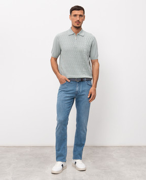 Stefano Ricci Green polo shirt with woven pattern K616458P31F26220