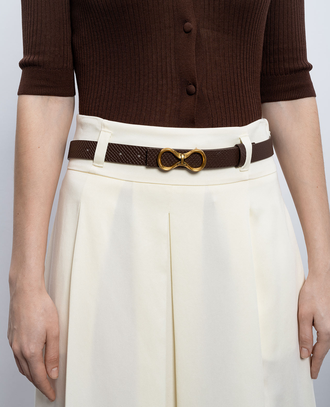 

Brown leather belt with logo engraving Twinset