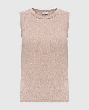 Peserico Beige melange ribbed top with chain S08700J005669