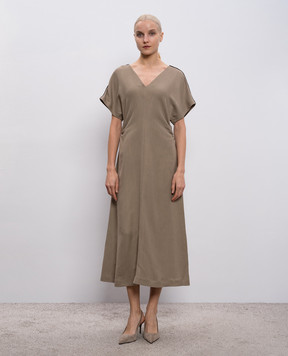 Brunello Cucinelli Brown midi dress with linen MH126AHE42