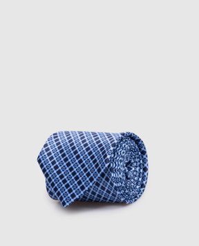 Stefano Ricci Luxury blue silk tie with geometric pattern CXDD57080