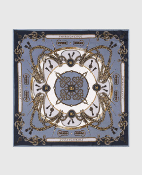 Dolce&Gabbana Blue silk scarf with branded print GQ348EHI12A