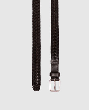 Tom Ford Dark brown leather belt with braiding TB332ICL122Y