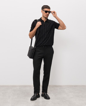 Stefano Ricci Black polo shirt with geometric silk pattern K818115P31F26281