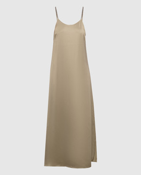 Peserico Khaki midi dress with monil chain A0205906638