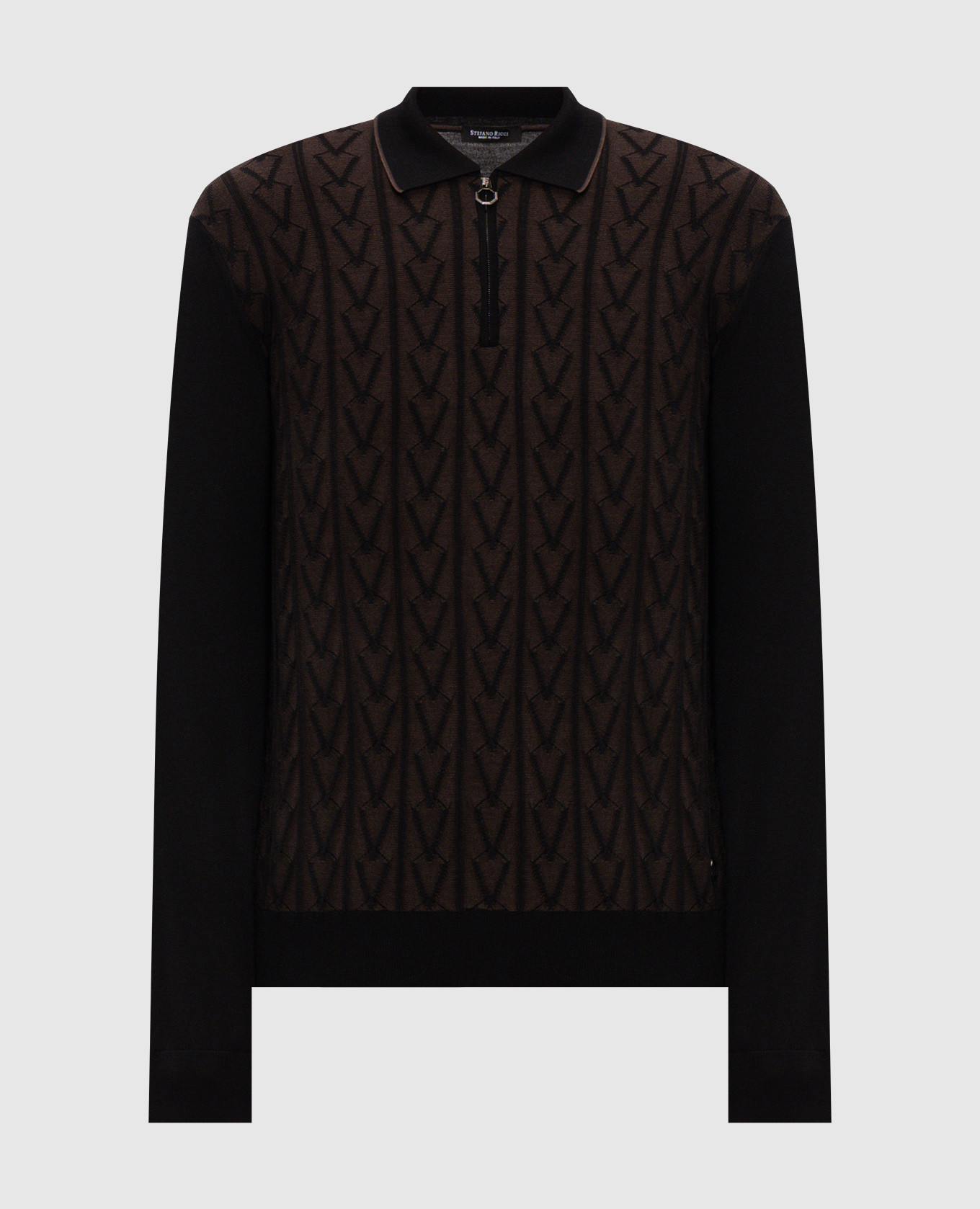 Black wool and silk polo shirt