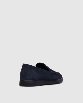 Stefano Ricci Blue suede loafers with textured emblem UC62G2318SDP
