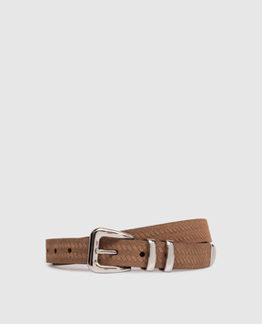 Brunello Cucinelli Brown suede belt with brand embossing MAUAS253P