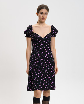Dolce&Gabbana Black dress with floral print silk F60GOTFSA8M