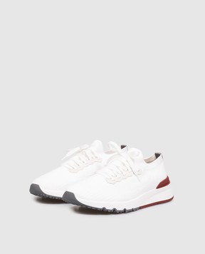 Brunello Cucinelli White cotton sneakers with textured logo MZUPMBO252