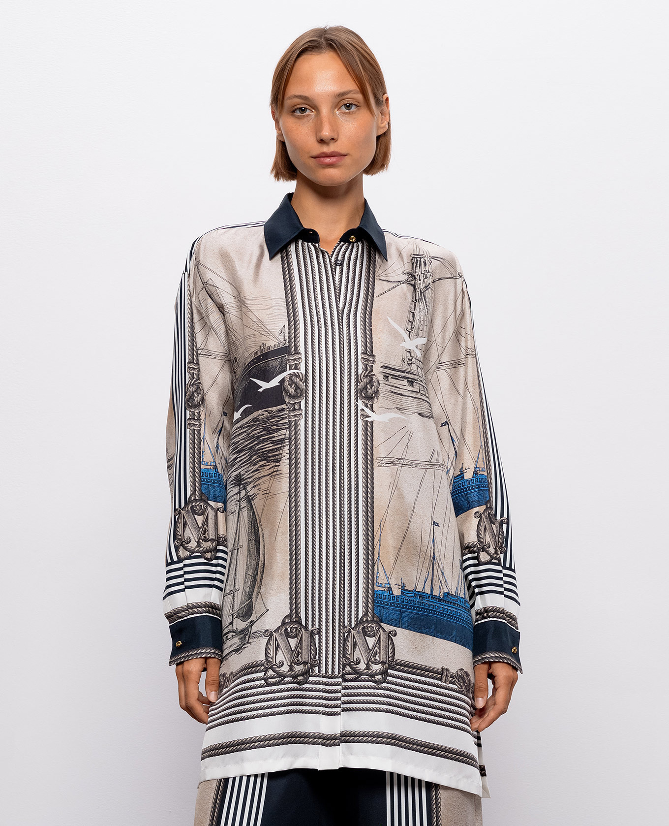 Beige printed silk long blouse Max Mara 3