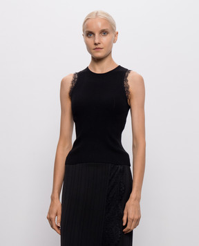 Twinset Black ribbed top with lace 262TP3391