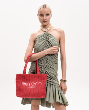 Jimmy Choo Red East-West raffia tote bag BEACHTOTEEWMJYN