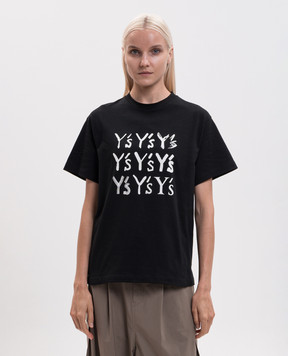 Y`S Yamamoto Black T-shirt with monogram logo print YVT27668