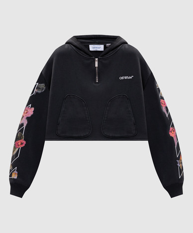Grey cropped hoodie with print
