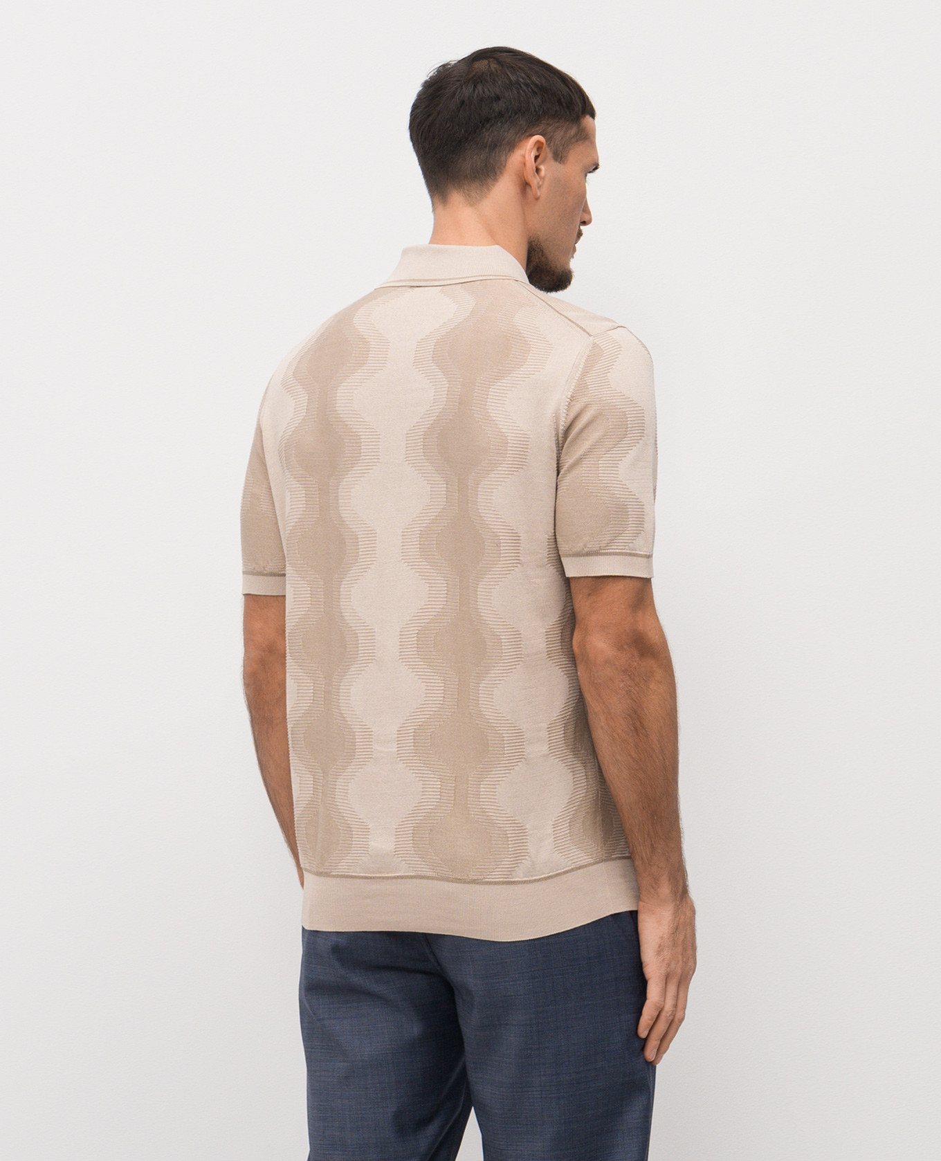 

Beige polo shirt with patterned silk Stefano Ricci