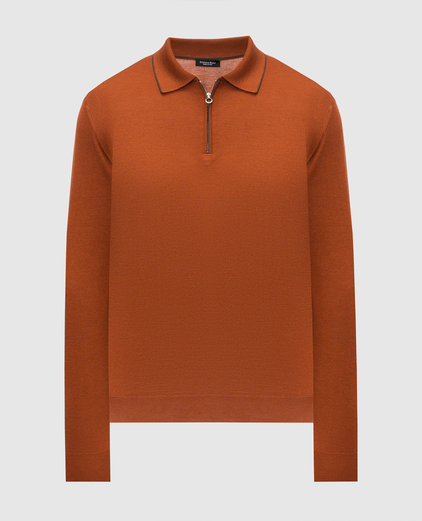 Terracotta wool, silk and cashmere polo with monogram