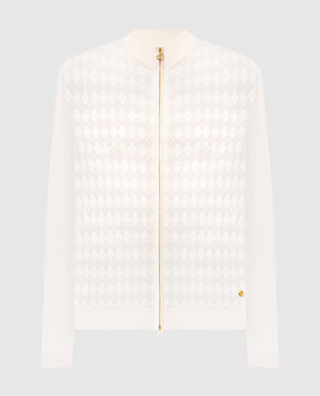 Stefano Ricci Ivory cardigan with patterned silk K414017R30F26268