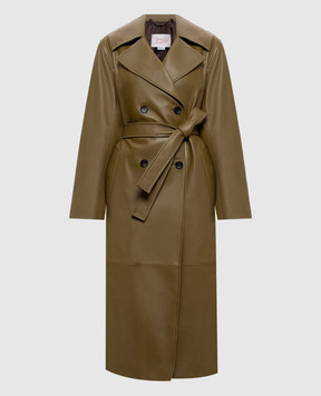 Babe Pay Pls Khaki double-breasted leather coat 2517NATUREL