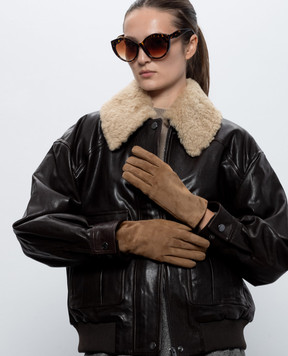 Sermoneta Gloves Brown suede gloves with rabbit fur 307ASUEDE