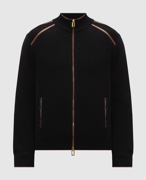 Stefano Ricci Black cardigan made of wool, cashmere and silk with crocodile leather inserts K606437B50F26323