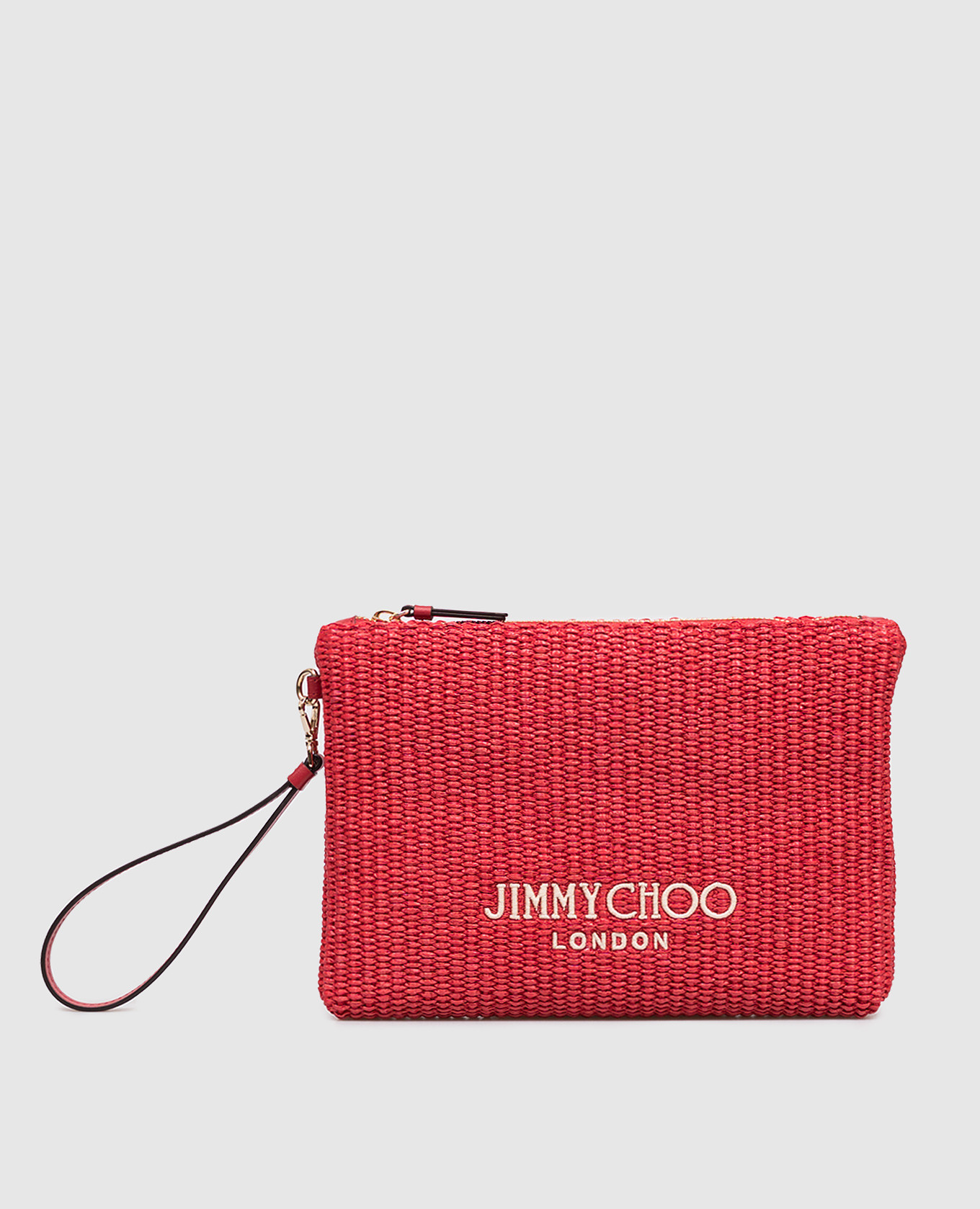Red raffia clutch with logo embroidery
