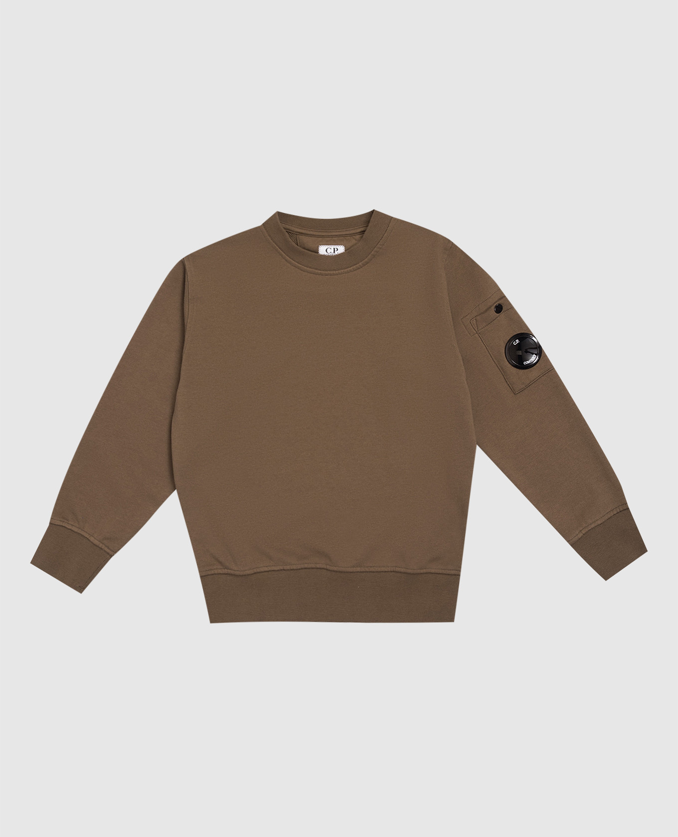 Children's khaki sweatshirt with logo patch