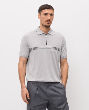Stefano Ricci Gray silk polo with zipper K818117P31F26283