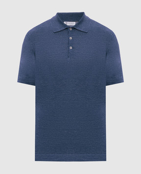 Brunello Cucinelli Blue polo with linen M2L00315