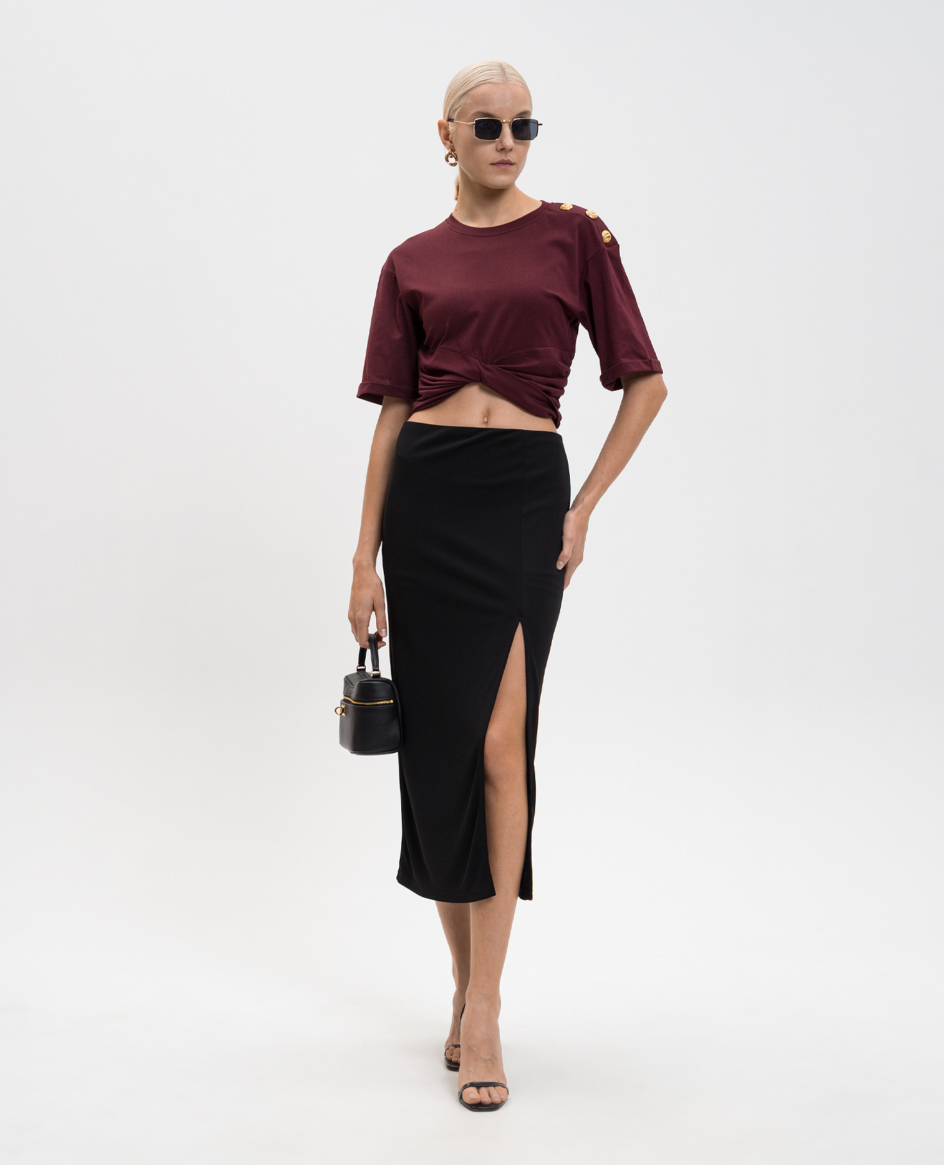 

Burgundy cropped t-shirt with drape Balmain