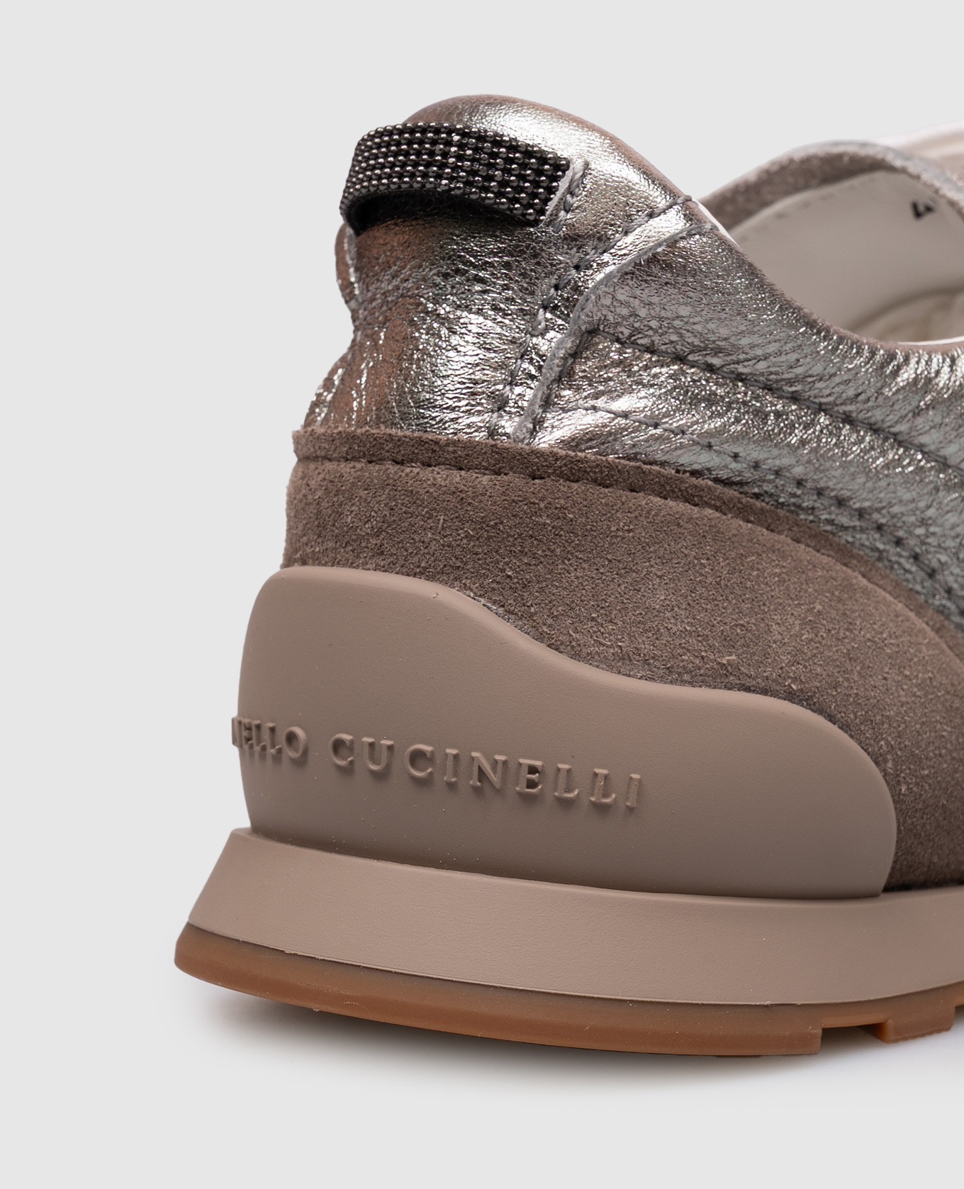 Silver leather sneakers with a monil chain Brunello Cucinelli 5