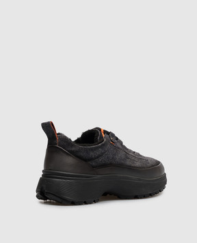 Santoni Blue suede sneakers with fur MBBU22256NECPUBH