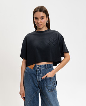 AMIRI Gray cropped T-shirt with monogram patch AWTOJR1030