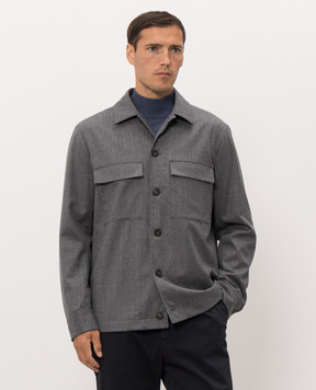 Peserico Grey wool shirt with logo patch R5223802710